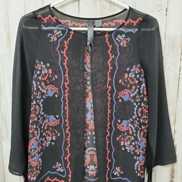 Petticoat Alley Fringed Kimono Cardigan Black Size XS - Picture 4 of 7